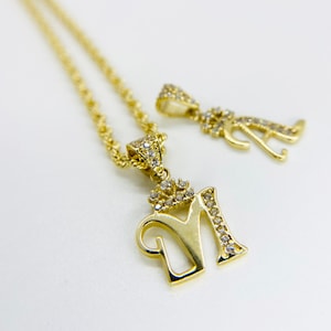 10k Solid Gold Initial Letter Alphabet CZ Crown Pendant Necklace for Girl Women / Personalized Jewelry, Custom Initial Pendant Chain for Her