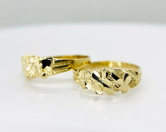 10k & 14k Solid Gold Nugget Slim Dainty Band Ring for Boy Girl Kids Men Women / Unique Textured Design, Classic Jewelry Gift, Versatile Wear