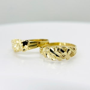 10k & 14k Solid Gold Nugget Slim Dainty Band Ring for Boy Girl Kids Men Women / Unique Textured Design, Classic Jewelry Gift, Versatile Wear