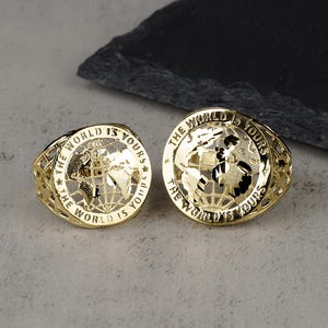 10k Solid Gold World Is Yours Round Globe Ring for Boy Men / Unique Gift Timeless Design Luxurious Gold Ring Perfect for Any Occasion