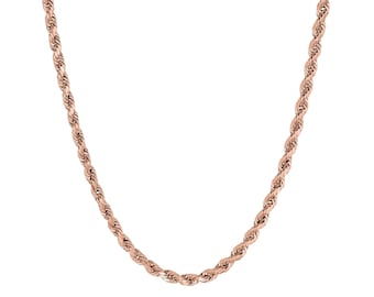 Collana con catena a maglie in oro rosa massiccio 10k e 14k con taglio a diamante, classica, per uomo e donna / Gioiello lussuoso, durevole e senza tempo, regalo per lui e lei