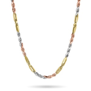 10k & 14k Gold Classic Tricolor Milano Rope Figaro Chain Necklace for Men Women Boy Girl / Solid Durable Link Design for Him Her
