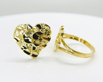 10k Solid Gold Nugget Heart Love Ring for Women/Girl