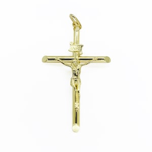 10k & 14k Gold Cross INRI Jesus Crucifix Pendant Necklace Catholic Religious Charm Jewelry for Men Women, Faith-Based Gift Idea for Him Her