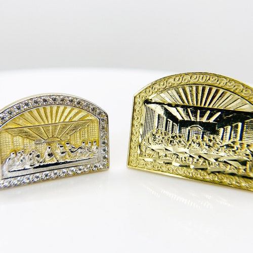 10k Solid Gold Jesus Last Supper Stud Earrings Push Back for Etsy