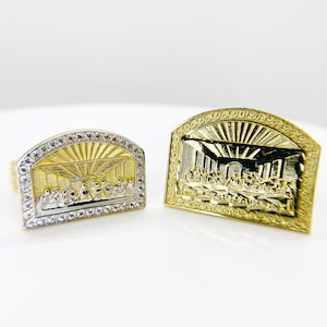 10k Solid Gold Last Supper Jesus Christ Band Ring for Boy Men / Religious Unique Christian Gift, Faith-Inspired Fashion Jewelry for Him