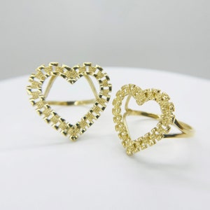 10k Solid Gold Heart Frame Ring for Girl Women / Classic Rollie Design Jewelry Gift Unique Ring / Valentine Christmas Love Ring for Her