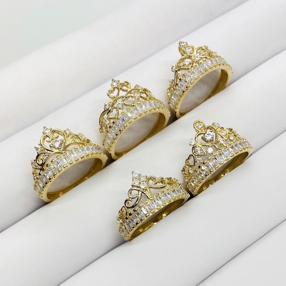 Princess Crown Ring – 14k White Gold With CZ Stones – Dainty Birthday Gift For Girls