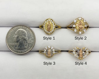 Bague Vierge Marie Guadalupe CZ en or massif 14 carats pour