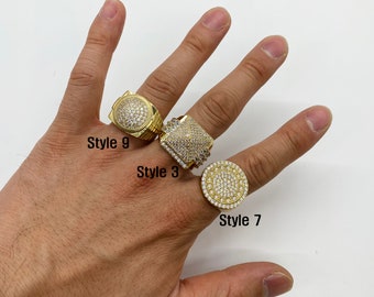 10k Solid Gold Square Round Vintage CZ Classic Ring for Men