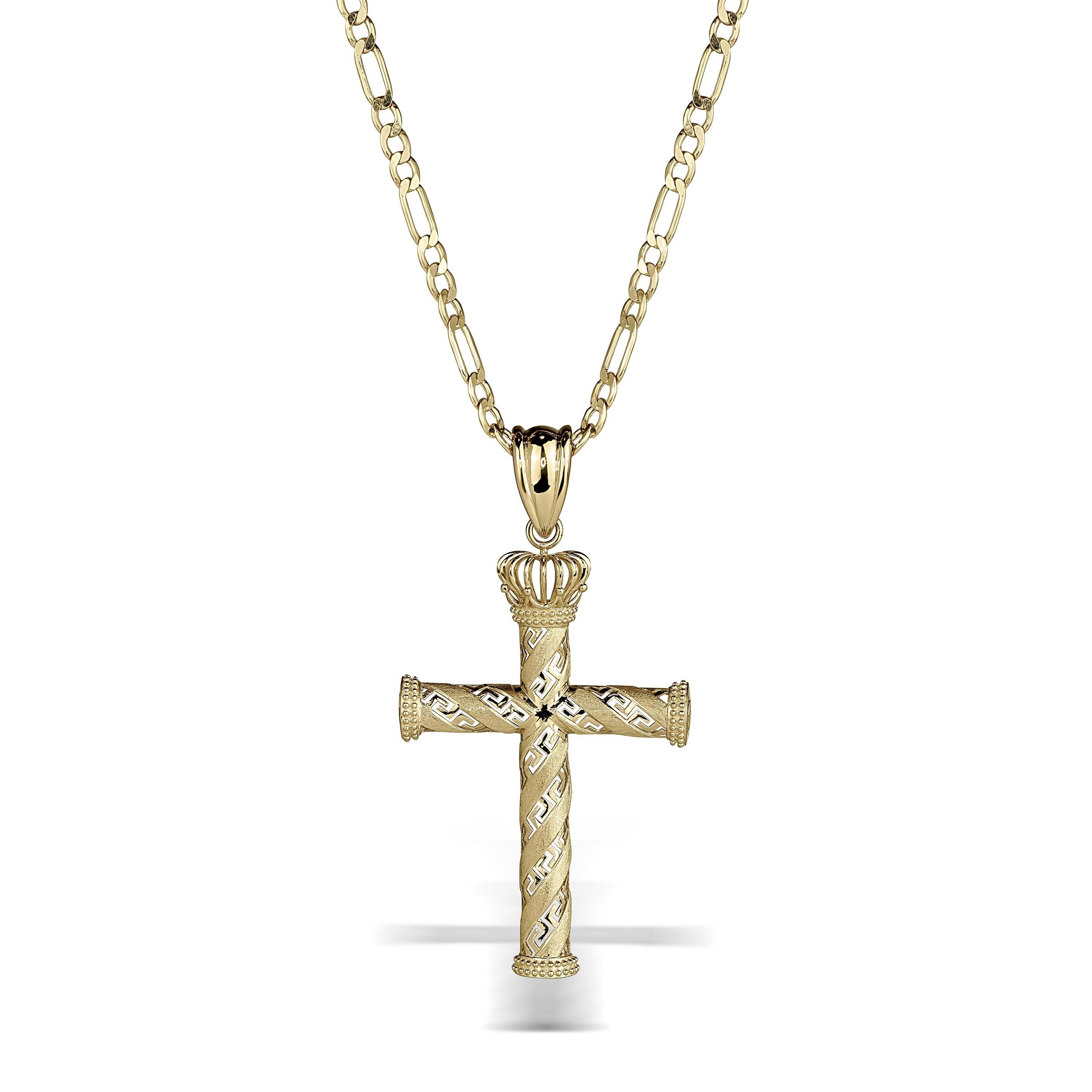 14 K 2つトーンゴールドJesusクロス宗教チャームペンダントwith 1.2 MM 