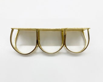 10k Solid Gold Three Finger Ring: Diamond Cut Statement Jewelry