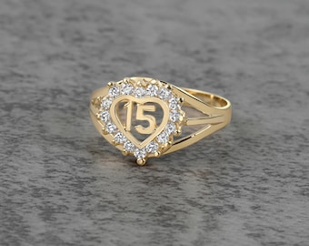 10k & 14k Solid Gold Glare Quinceanera Heart CZ Ring