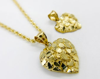 10k Solid Gold Nugget Heart Charm Pendant Necklace - Vintage Love Jewelry for Women/Girls  Unique Gift for Her