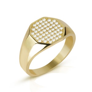 10k Solid Gold Runder Kreis Siegel CZ Klassischer Statement Ring für Männer Junge Ihn / Schlichtes, elegantes Design Perfekt für den Alltag und Geschenke