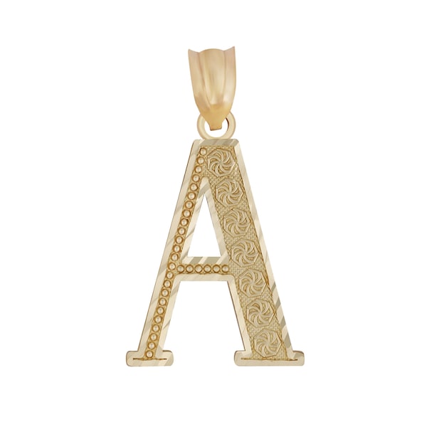 10k & 14k Gold Initial Letter Diamond Cut Charm Pendant Necklace Personalized Alphabet Jewelry Gift for Boy Girl Men Women Him Her