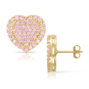 10k Solid Gold Herz Liebe Pink CZ Ohrstecker mit Push Back Elegantes Geschenk für Frauen ihr Mädchen / Perfekt für Geburtstag und besondere Anlässe