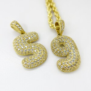 Collar de cadena con colgante de circonia cúbica con inicial de burbuja personalizada en oro macizo de 10 k para niños, niñas, hombres y mujeres, joyería con alfabeto personalizado, regalo único