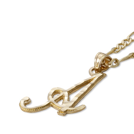 14k Solid Gold Cursive Initial Pendant – Real Gold A-Z Letter Charm With Diamond Cut Finish, Fits Up To 3mm Chain