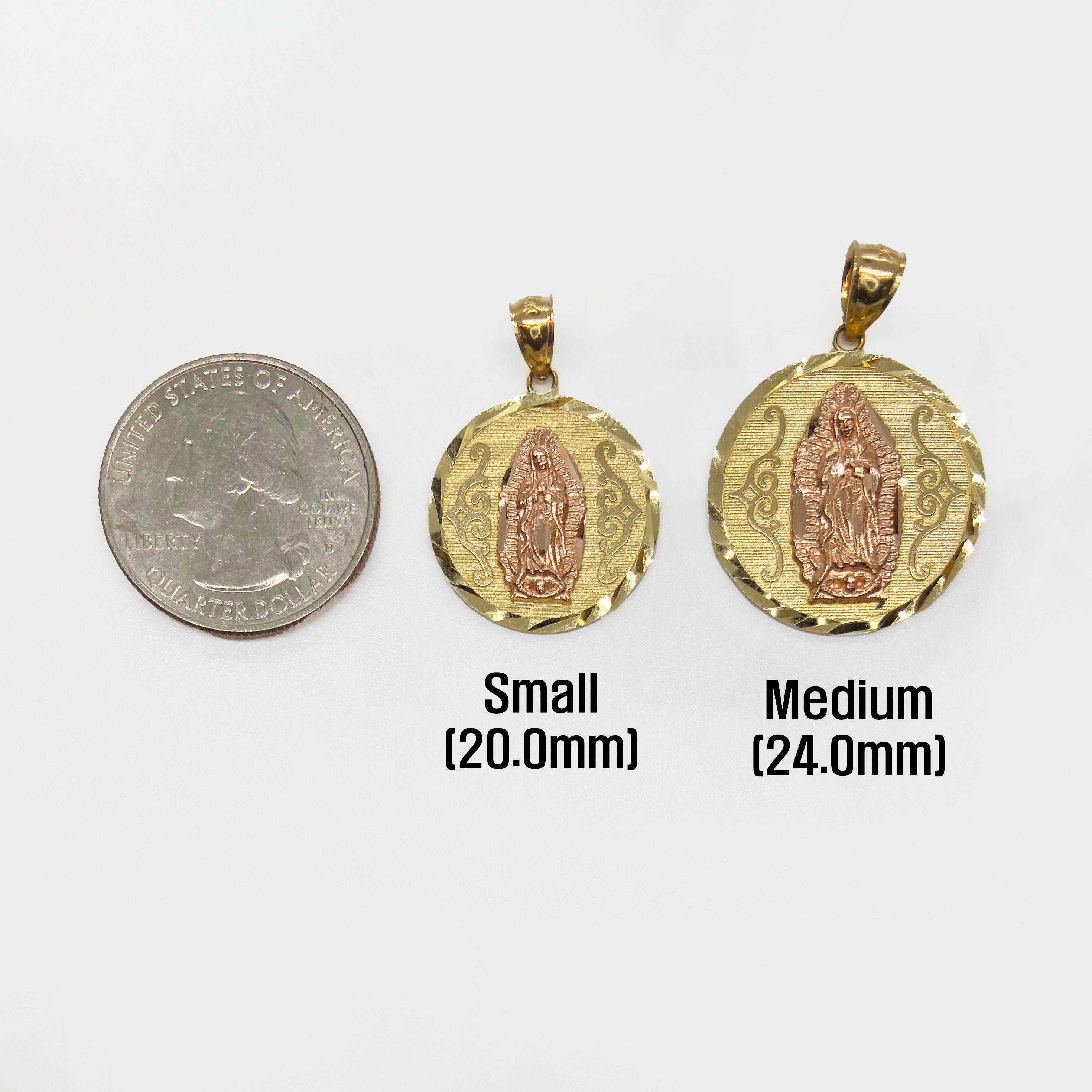 14k Solid Gold Virgin Mary Virgen Maria Lady Guadalupe Two Tone Round ...