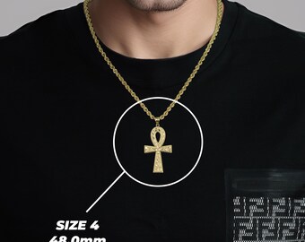 10k Solid Gold Nugget Ankh Celtic Cross Pendant Charm Necklace