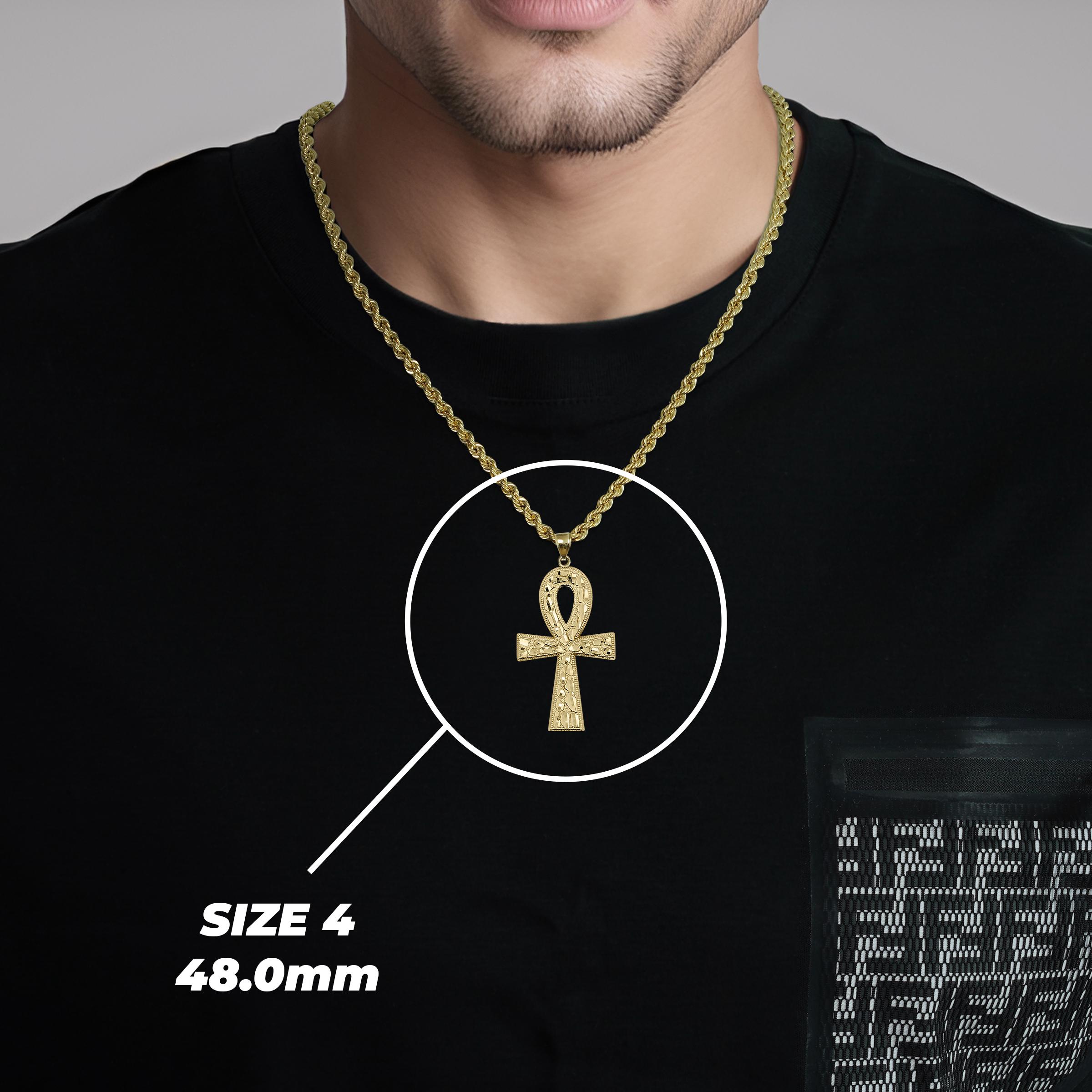 10k Solid Gold Nugget Ankh Celtic Cross Pendant Charm Necklace