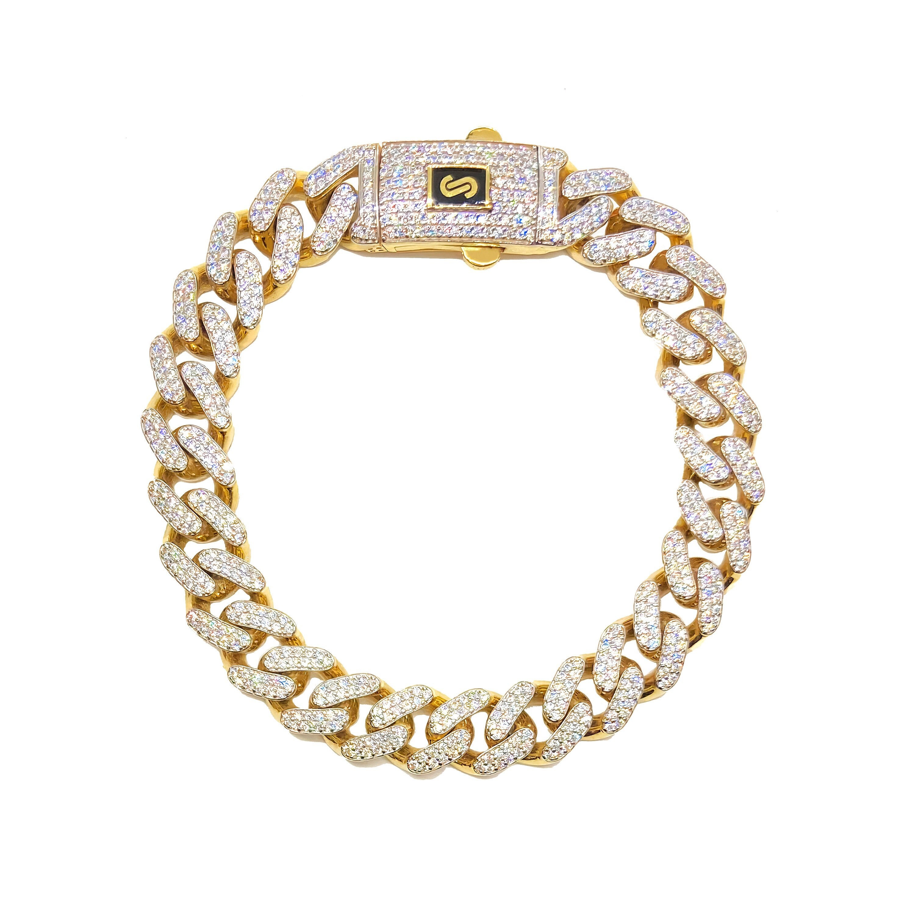 Luxury Cuban Link Chain Bracelet in Gold with Crystal Clasp 14k Solid Gold Monaco Miami Cuban Link Brracelet 7-8 inch  main image 3