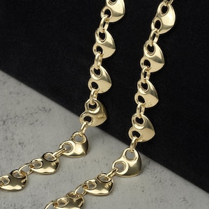 10k Gold Vintage Hollow Puff Heart Mariner Link Chain Necklace for Men Women Him Her / Perfect Gift, Elegant Statement