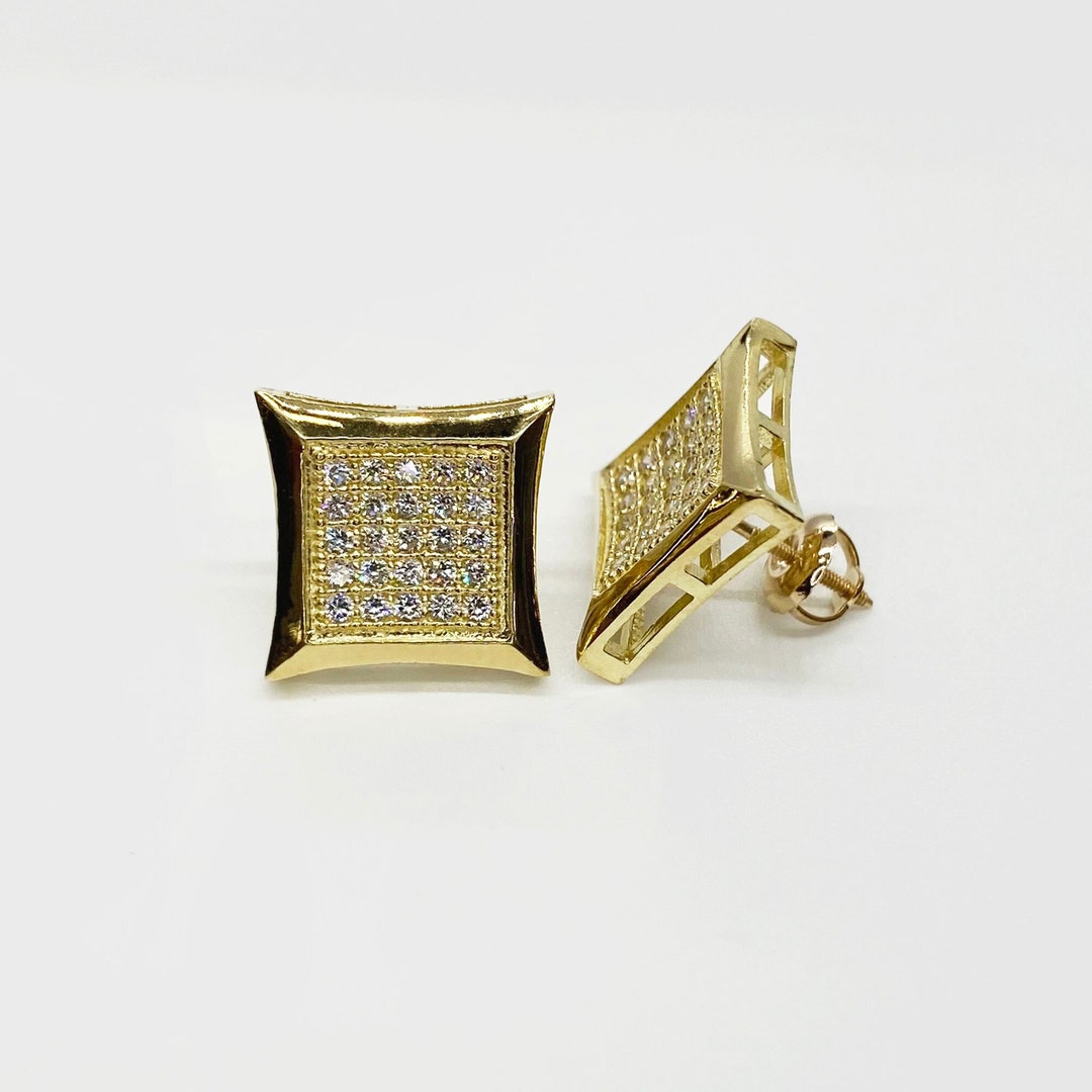 10k Gold Square CZ Stud Earrings, Secure Screw Back - Etsy