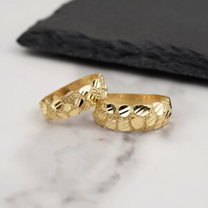 10k & 14k Solid Gold Nugget Classic Simple Statement Band Ring for Men Women - Minimalist Jewelry Gift Timeless Design for Him and Her