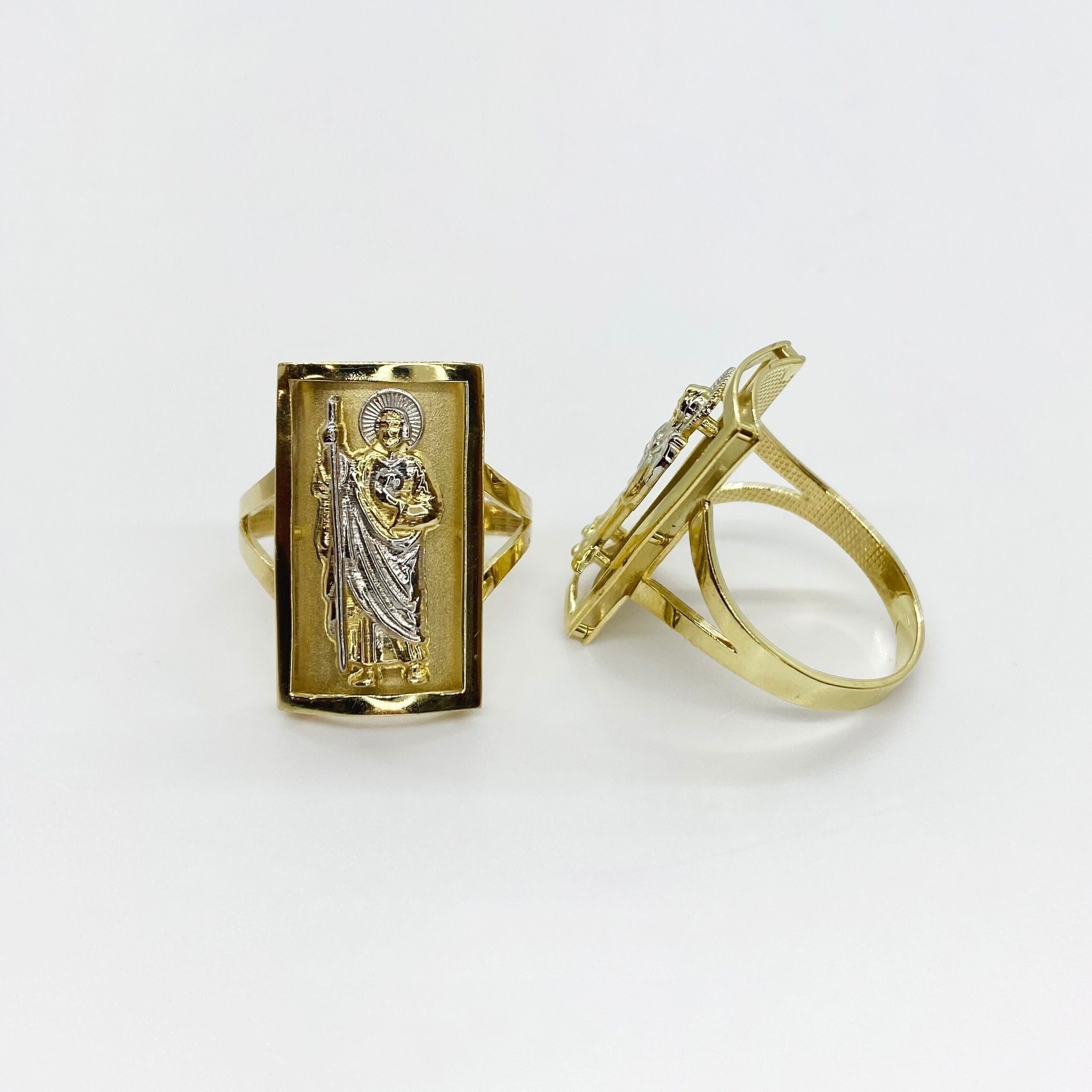 10k 14k Solid Gold Saint Jude San Judas Rectangular Ring for Men Women Religious Jewelry Gift Unique Gold Saint Jude Ring for Him Her Etsy
