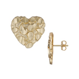 10k Solid Gold Heart Nugget Stud Earrings Push Back Gift for Girl Women