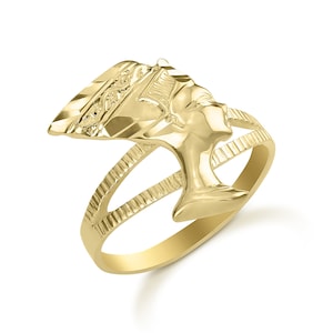 10k Solid Gold Queen Nefertiti Egyptian Statement Ring Unique Jewelry Gift for Men & Women Timeless Artistry Luxurious Design for Her Him
