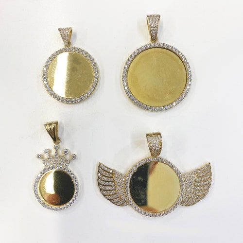 Round Medallion Picture Frame Memory CZ Charm Pendant Real Etsy