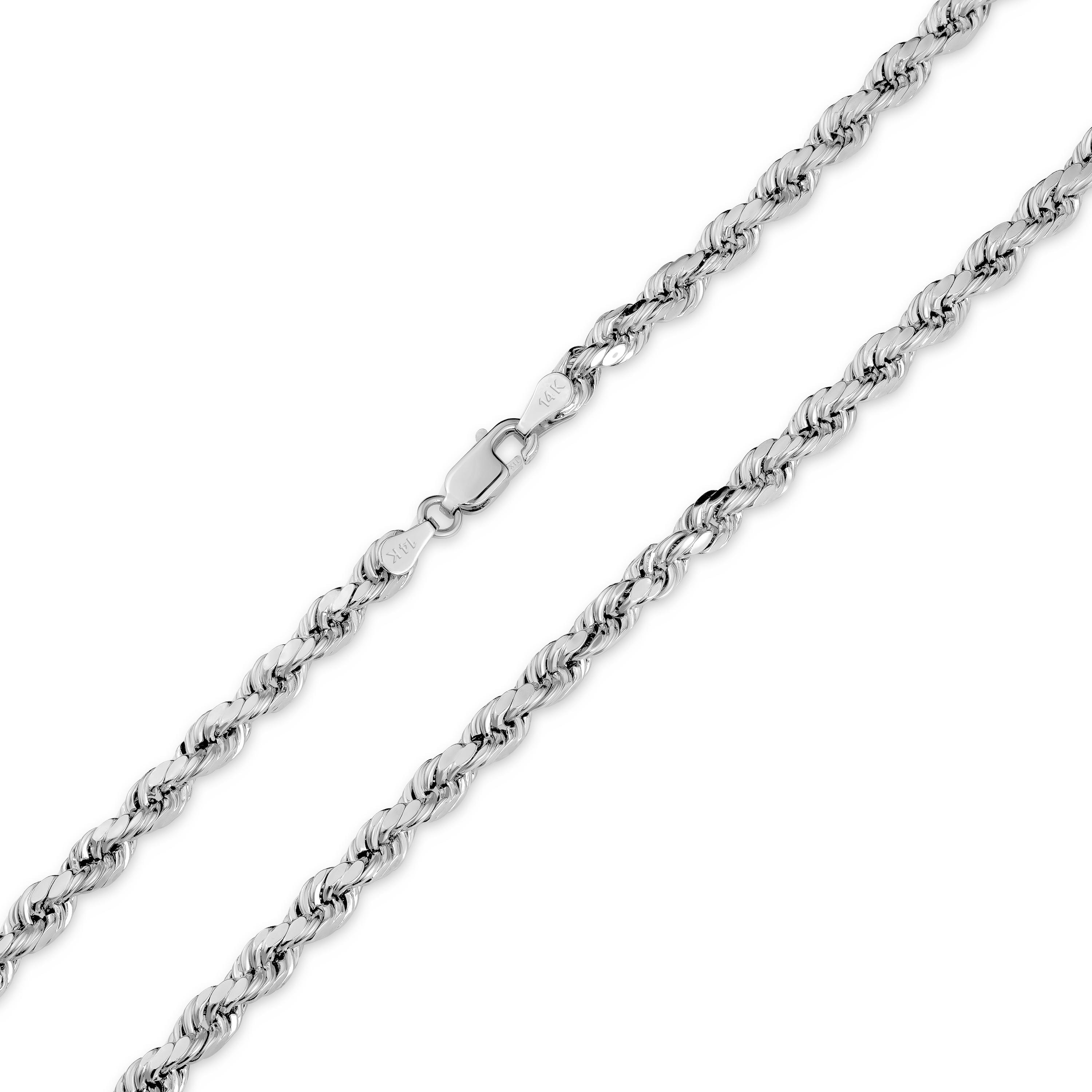 10k Weiß Gold Massiv 2mm Diamantschliff Seil Halskette Herren