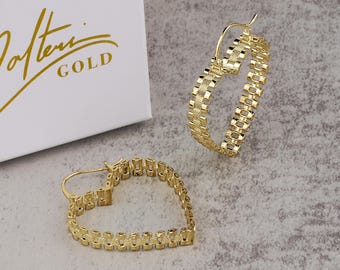 10k Gold Rollie Oyster Presidential Heart Love Hoop Earrings for Women Girl and Her / Valentine's Day Gift Elegant Valentine Jewelry
