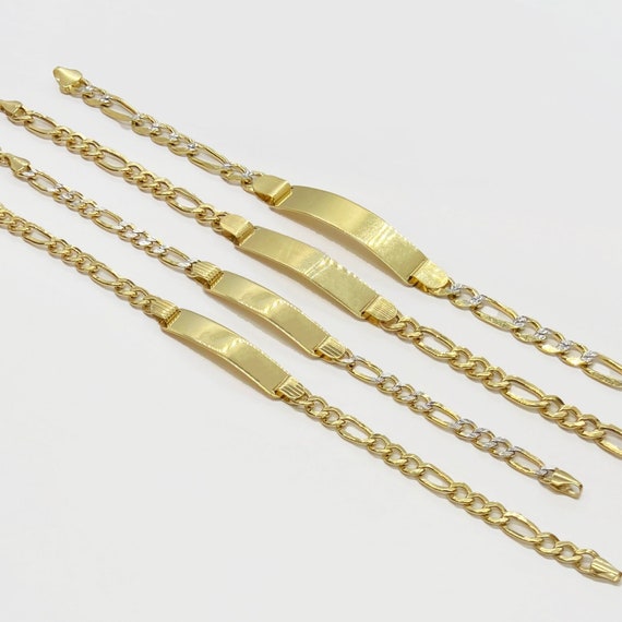 10k Gold Figaro Chain Link Bracelet With Paved Diamonds