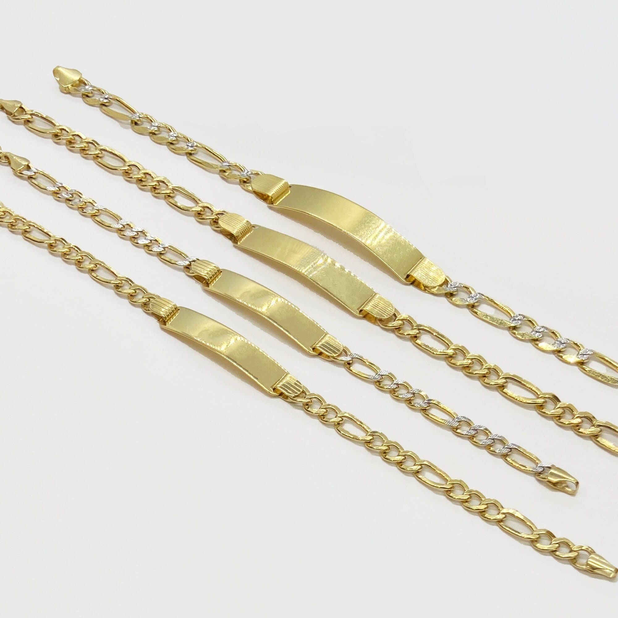 10k Gold Figaro Chain Link Bracelet With Paved Diamonds