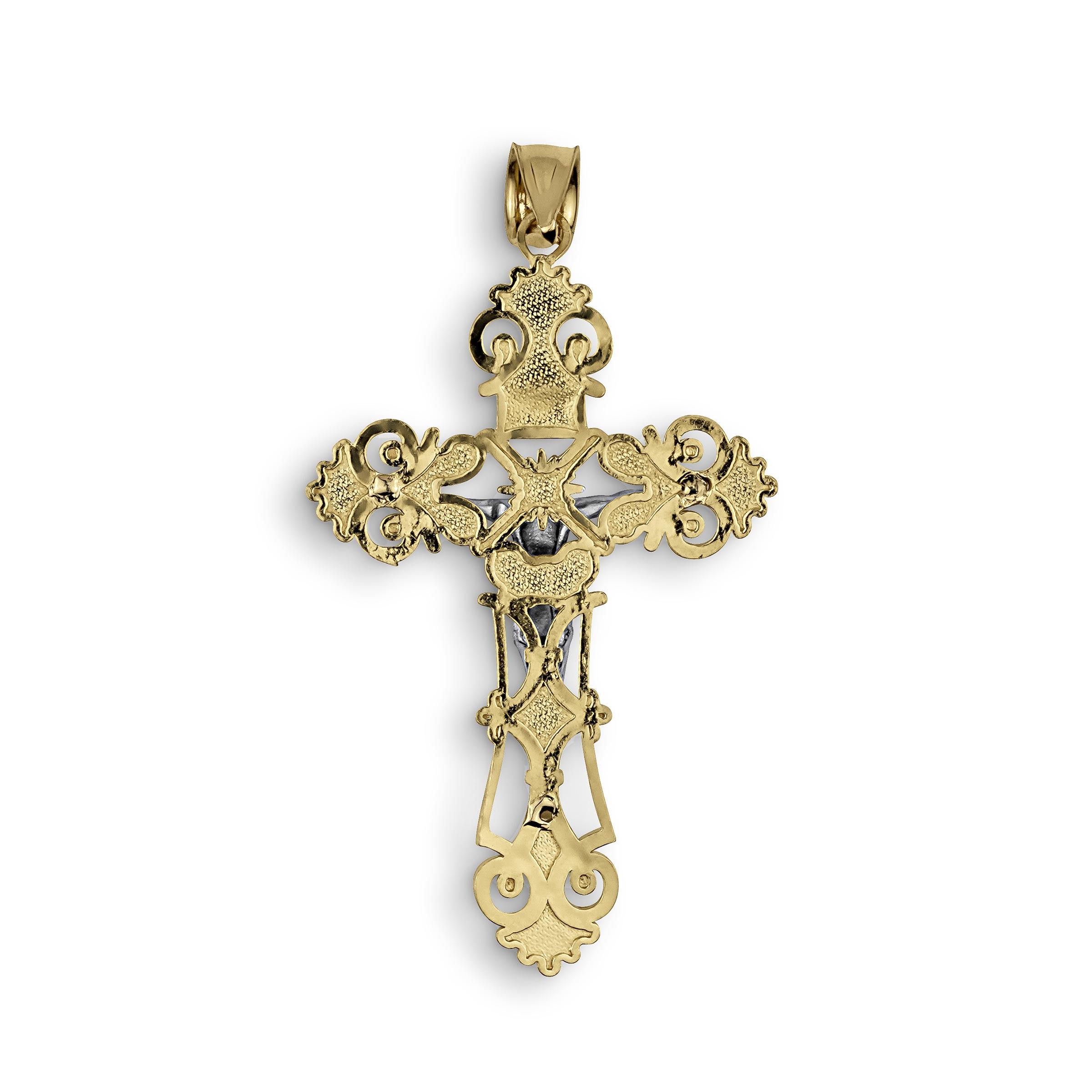 10K & 14K ゴールド クロス INRI イエス 十字架ペンダントネックレス