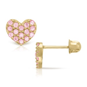 14k Solid Gold Herz CZ Iced Mini Zierliche Ohrstecker für Frauen Mädchen Baby / funkelnde nette Schmuck perfektes Geschenk für besondere Anlässe