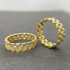10k Solid Gold Rollie Eternity Band Ring for Men Women