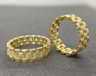 10k Solid Gold Rollie Eternity Band Ring, Unisex Modern Design