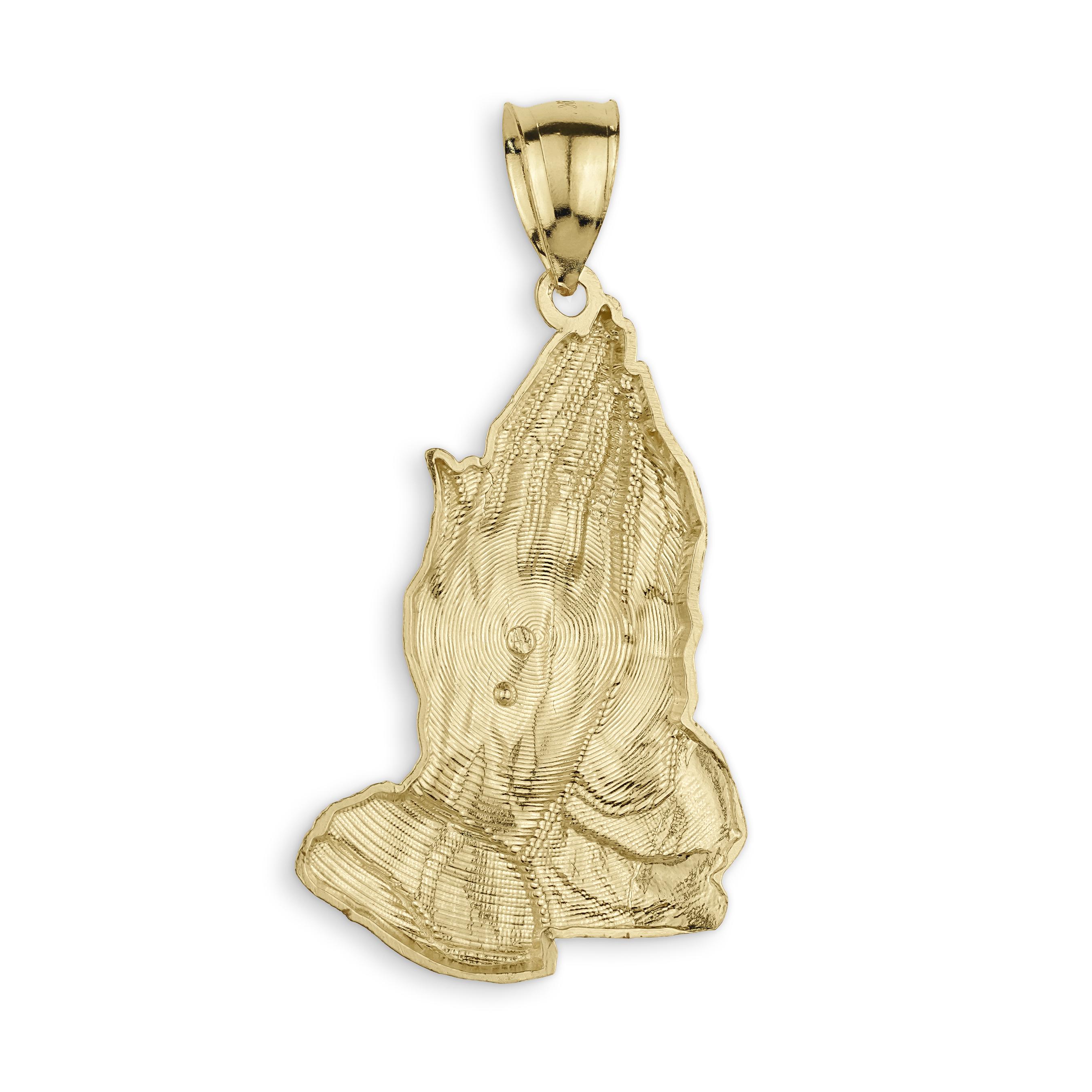 10k/14k Solid Gold Praying Hands Pendant: Religious Charm Necklace