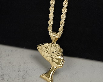 10K Queen Nefertiti Gold Pendant,gold Nefertiti Necklace,nefertiti