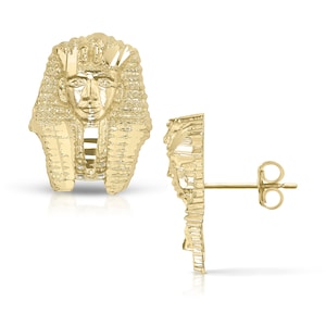10k Solid Gold Pharao Ägypten Ohrstecker Ohrringe Drücken Sie zurück Unisex Perfektes Geschenk für Männer und Frauen - Einzigartiges altes Design Schmuck für Sie und Ihn