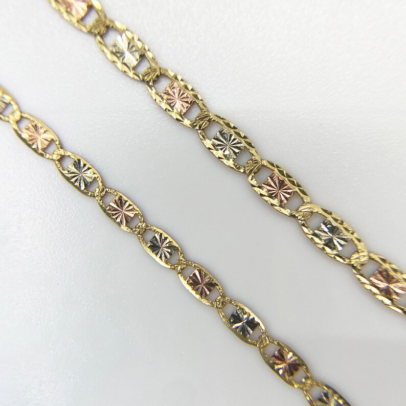 14k Solid Gold Tricolored Slim Valentino Link Bracelet Anklet Etsy