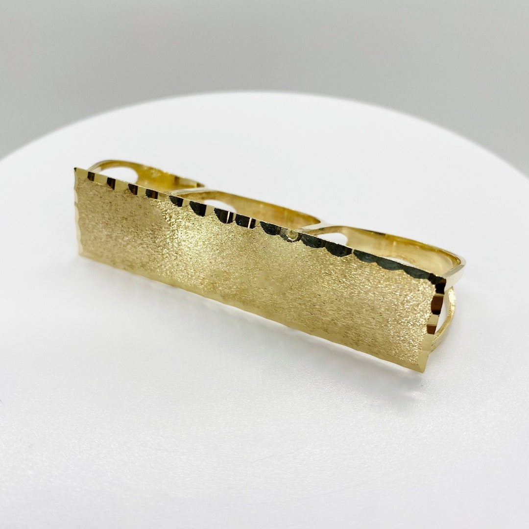 Anillo de oro macizo de 10 k con tres dedos para hombres y mujeres diseno clasico de triple barra con corte de diamante joyeria llamativa estilo hip hop Etsy Espana