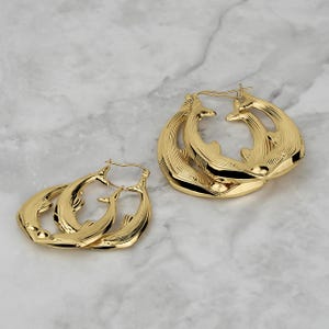 10k Gold Dolphin Hoop Earrings - Simple Classic Round Cute Vintage Design for Baby Women Girls and Her - Timeless Gold Jewelry Gift
