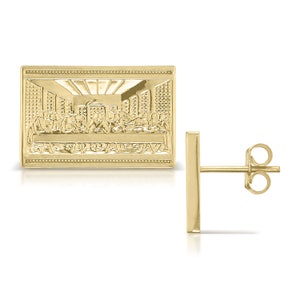 10k Solid Gold Jesus Abendmahl Ohrstecker Ohrringe für Männer Frauen, religiöser Schmuck, einzigartige Unisex Gold Ohrstecker, Geschenk für ihn sie