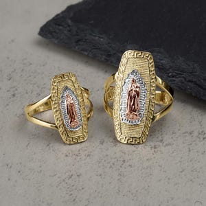 10k & 14k Solid Gold Tri-color Virgin Mary Guadalupe Band Ring Classic Design for Girl Women Religious Jewelry Stylish Gift for Her